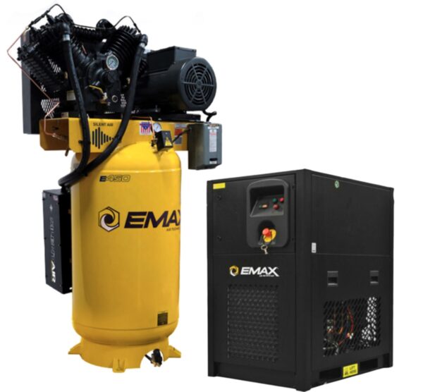 ES07V080V1PK EMAX SILENT AIR INDUSTRIAL 7.5 HP 1-PHASE 2 STAGE 80 GAL. VERTICAL STATIONARY ELECTRIC AIR COMPRESSOR w/ REFRIGERATED AIR DRYER (EDRCF1150030)