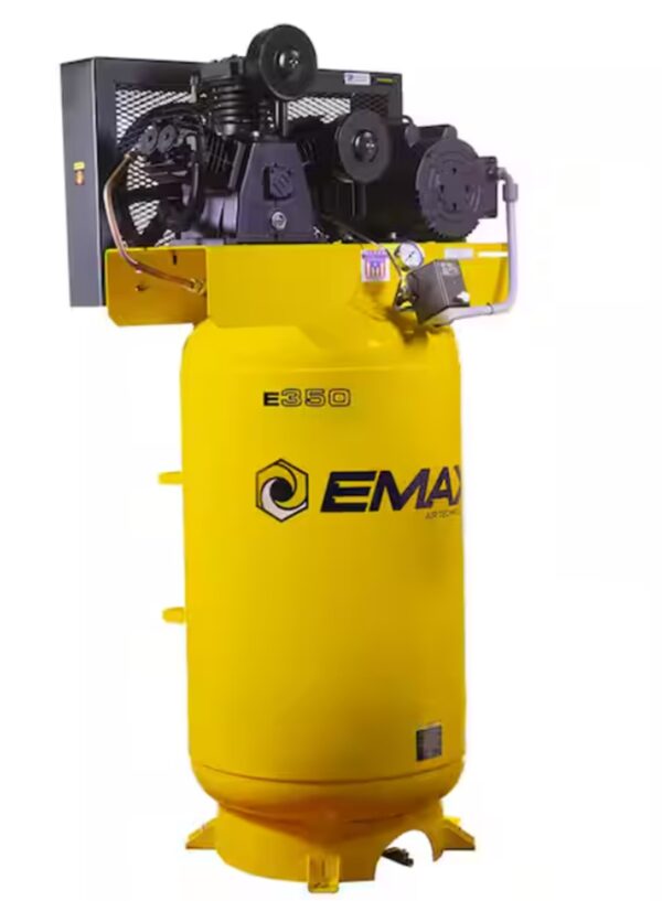 HEI05V080Y1 EMAX 5HP 3CYL 90MM BORE 80 GALLON AIR COMPRESSOR WITH ISOLATOR PADS & AUTO DRAIN